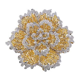 18K 4.46ctw Diamond Flower Brooch Pin