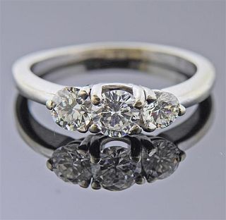 18K Gold Three Diamond Engagement Ring