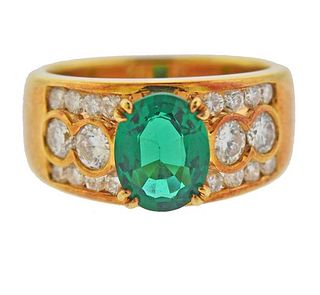 18K Gold Diamond Synthetic Emerald Ring
