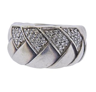 Scott Kay Silver Diamond Braided Band Ring 