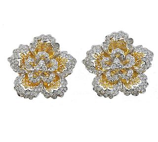 18k Gold 3.23ctw Diamond Large Flower Earrings
