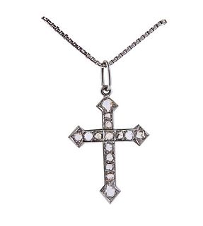 18K Two Tone Gold Diamond Cross Pendant Necklace