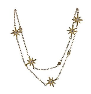 10k Gold Diamond Star Station Necklace