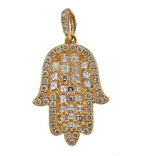 14k Gold Diamond Hamsa Hand of God Pendant 