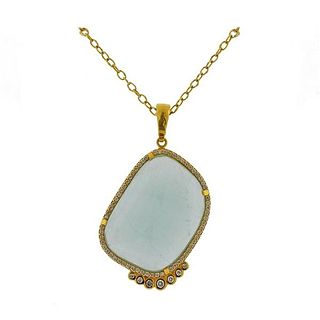 Gurhan One of a Kind 24k Gold Diamond Aquamarine Pendant Necklace