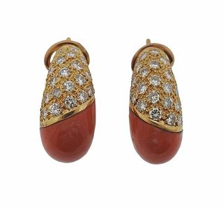 Coral Diamond 18k Gold Half Hoop Earrings