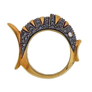 Porrati 18k Gold Black Diamond Fish Ring