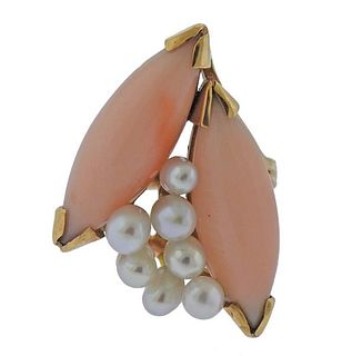 Mid Century 14k Gold Angel Skin Coral Pearl Ring