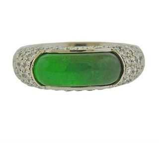 Platinum 2.68ct Jade Diamond Band Ring
