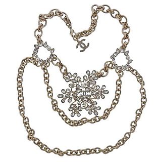 Chanel  Costume Pearl Strass Crystal Large Snowflake Pendant Necklace