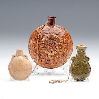 Embossed Pottery Flasks 