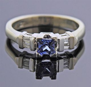 14K Gold Diamond Sapphire Engagement Ring