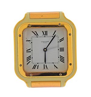 Cartier Santos Gold Tone Desk Travel Clock 