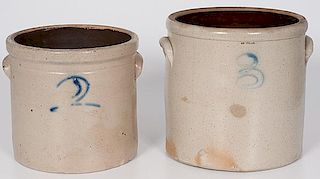 Stoneware Crocks with Cobalt Labels 