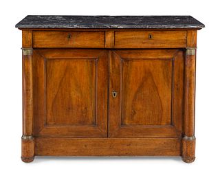 An Empire Gilt Metal Mounted Walnut Marble-Top Cabinet