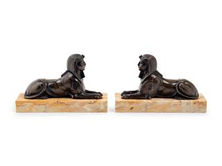 A Pair of Empire Style Cast Bronze Sphinx-Form Bookends