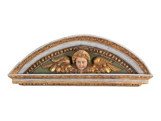 A Baroque Painted and Parcel Gilt Transom Ornament