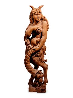 Two Continental Carved Wood Bacchic Figures of a Satyr and Satyress