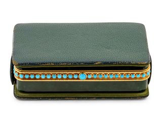 A Tiffany & Co. Carved Nephrite, Yellow-Gold and Turquoise Mounted Snuff Box
