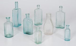 Aqua Glass Medicine Bottles, Plus 
