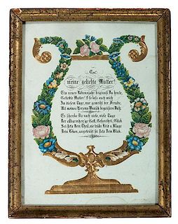 German Printed Verse on Paper With Florals 