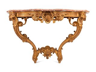 A Regence Style Giltwood Marble-Top Console Table