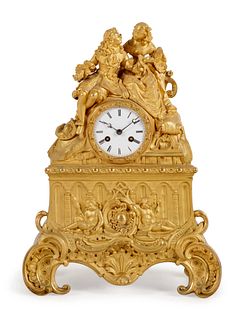 A Louis XV Style Gilt Bronze Figural Mantel Clock