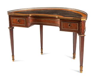A Louis XVI Gilt Bronze Mounted Parquetry Demilune Writing Table