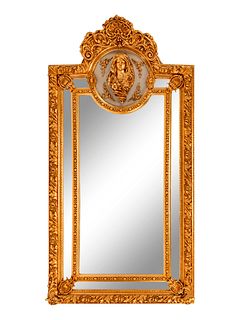 A Louis XVI Style Painted and Parcel Gilt Mirror
