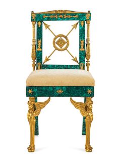An Empire Style Gilt Bronze Mounted Malachite Side Chair