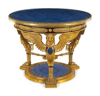 An Empire Style Gilt Bronze and Lapis Lazuli Veneered Gueridon