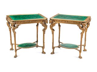 A Pair of Neoclassical Style Gilt Bronze and Malachite Tables