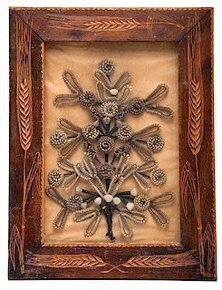 Hair Bouquet in Chip Carved Frame  