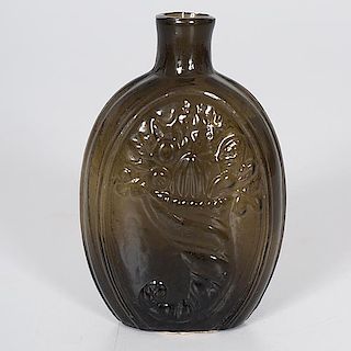 Olive Glass Cornucopia Flask 