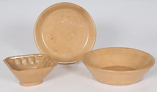 Yellow Ware Mold and Dishes 
