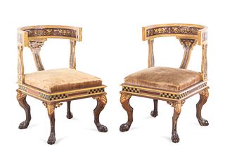 A Pair of Italian Neoclassical Painted Klismos Style Chairs
