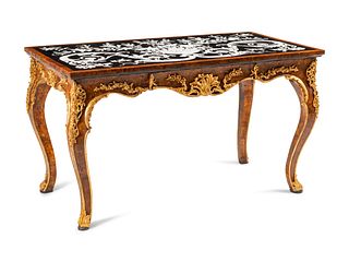 An Italian Baroque Style Parcel Gilt Shell and Marble-Veneered Table