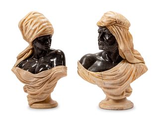 A Pair of Italian Marble and Onyx Busts