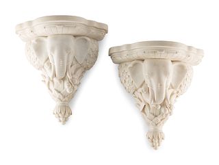 A Pair of Italian White Marble Wall Brackets