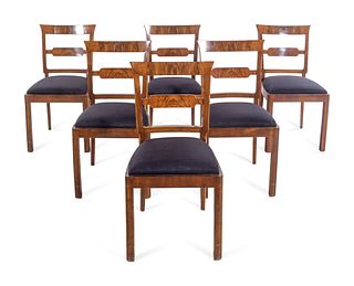 A Set of Six Austrian Burl Walnut Side Chairs