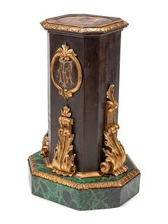 A Continental Bronze Mounted Faux Marble Painted and Parcel Gilt Pedestal
