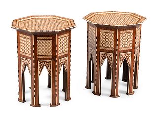 A Pair of Anglo-Colonial Style Inlaid Side Tables