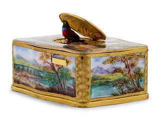A German Enameled Singing Bird Automaton Box