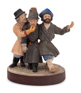 A Russian Bisque Porcelain Figural Group of Peasants