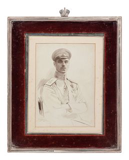 A Russian Portrait of Grand Duke Michael Alexandrovich in an English Silver Frame