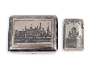 Two Russian Niello Silver Cases