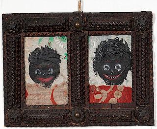 Naive African-American Double Portrait in Tramp Art Frame 