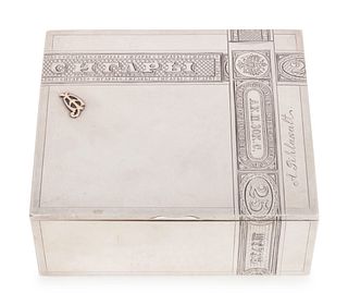 A Russian Silver and Gold-Mounted Table-Top Cigarette Box