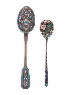 Two Russian Silver and Enamel Spoons