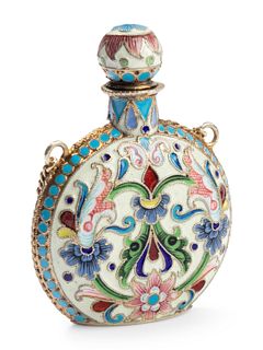 A Russian Shaded Enamel Silver Scent Flask